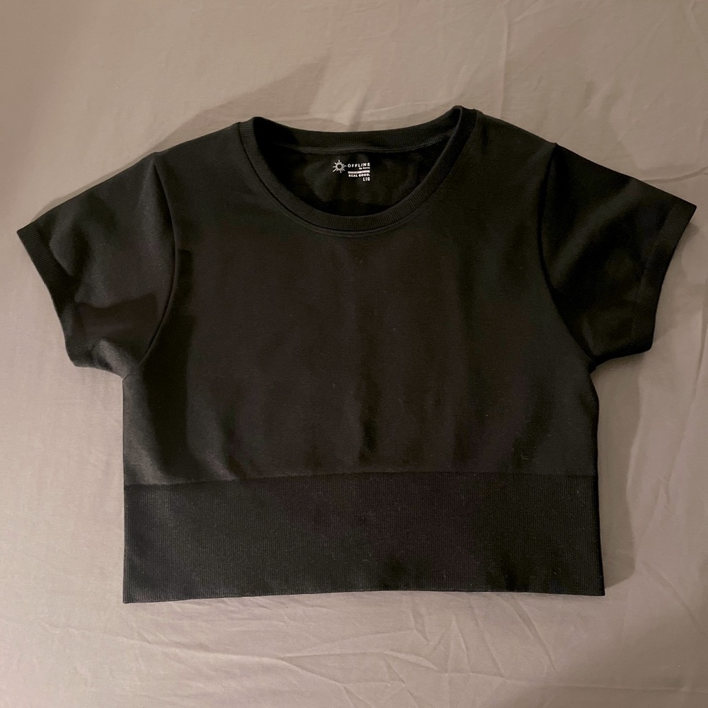 OFFLINE By Aerie Sidewalk Seamless Cropped T-Shirt - True Black